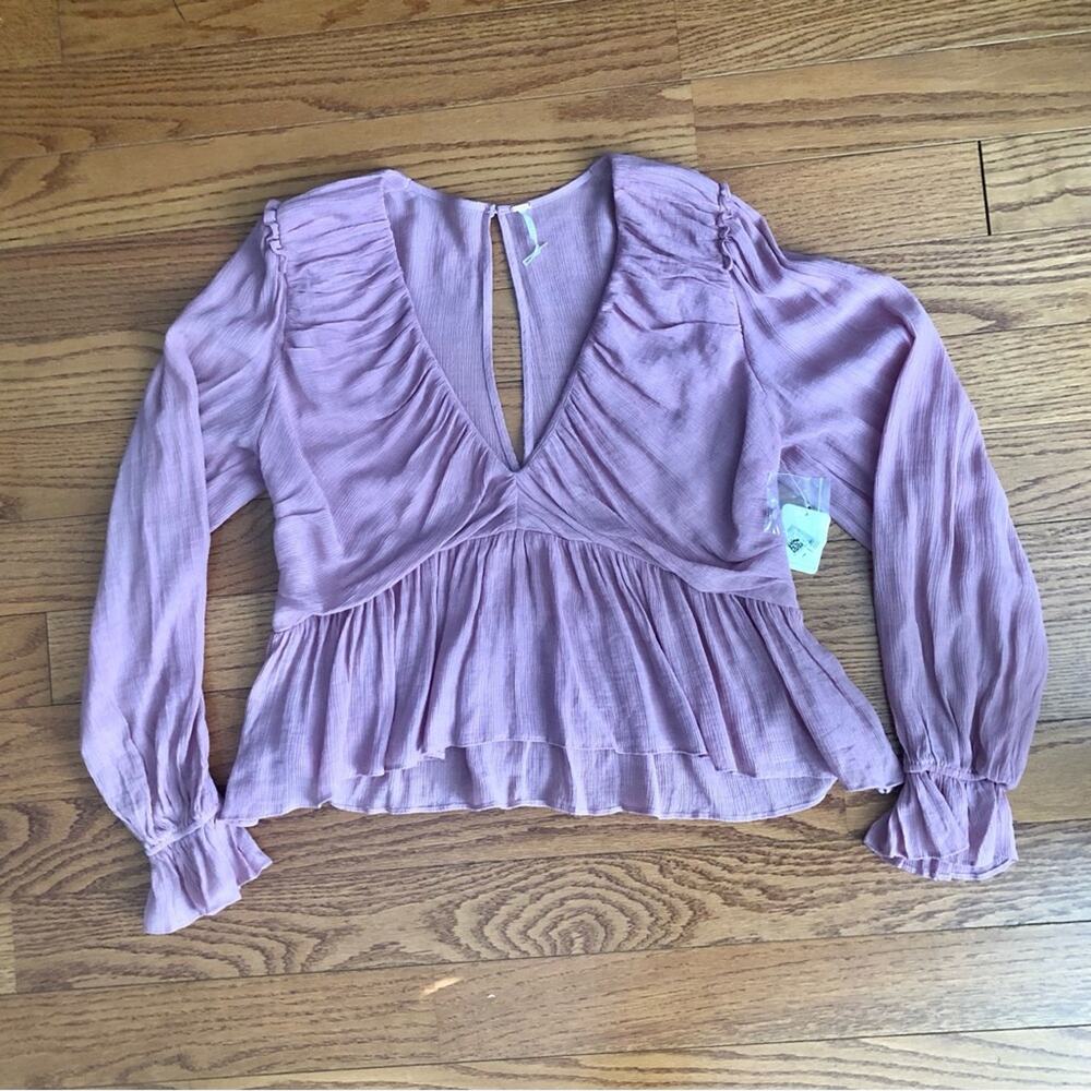 Free People Daia Dusty pink v-neck ruffle bell sleeve blouse Women’s Size M NWT - Picture 15 of 15